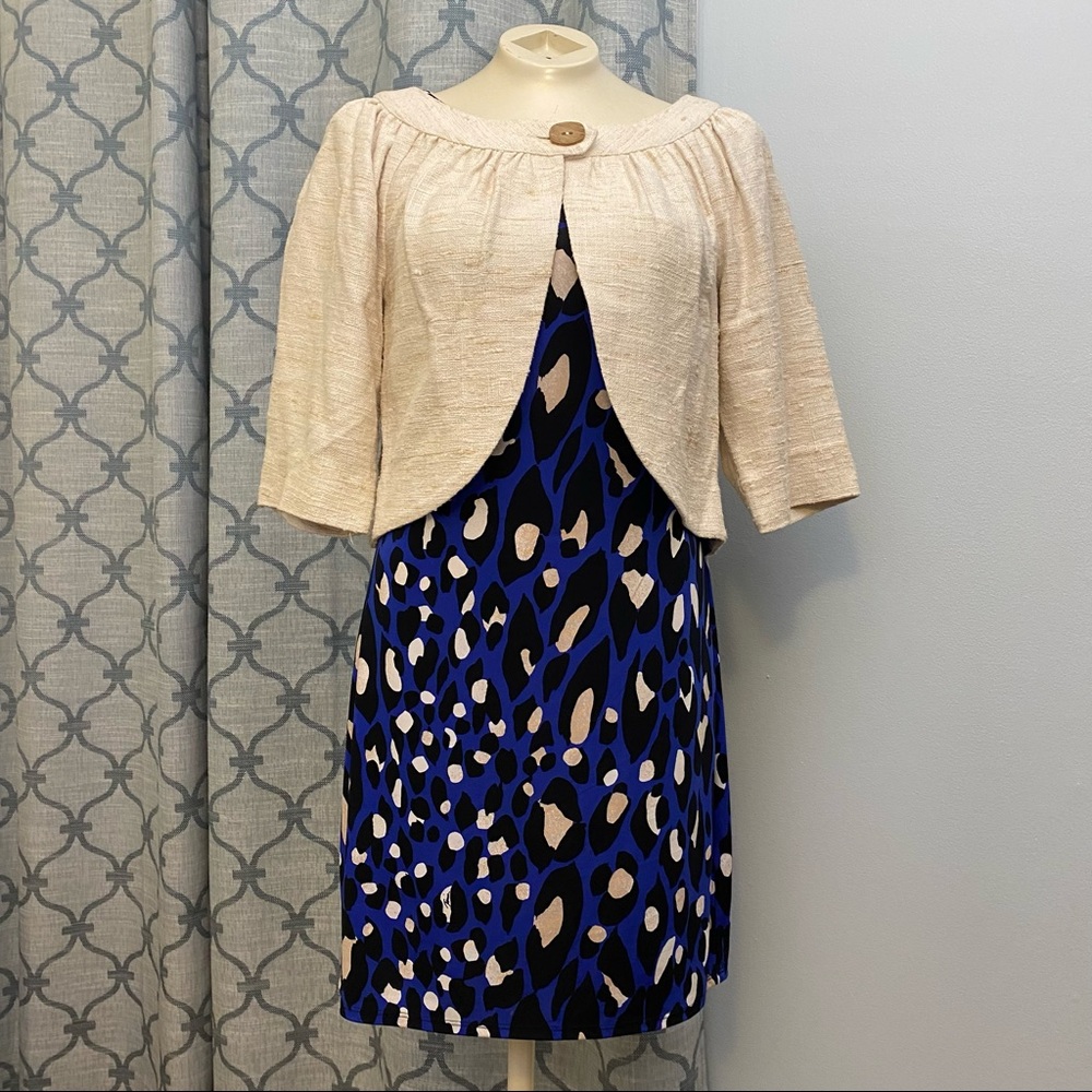 Trina Turk Leopard Print Dress & Silk Cropped Cream Jacket — size M